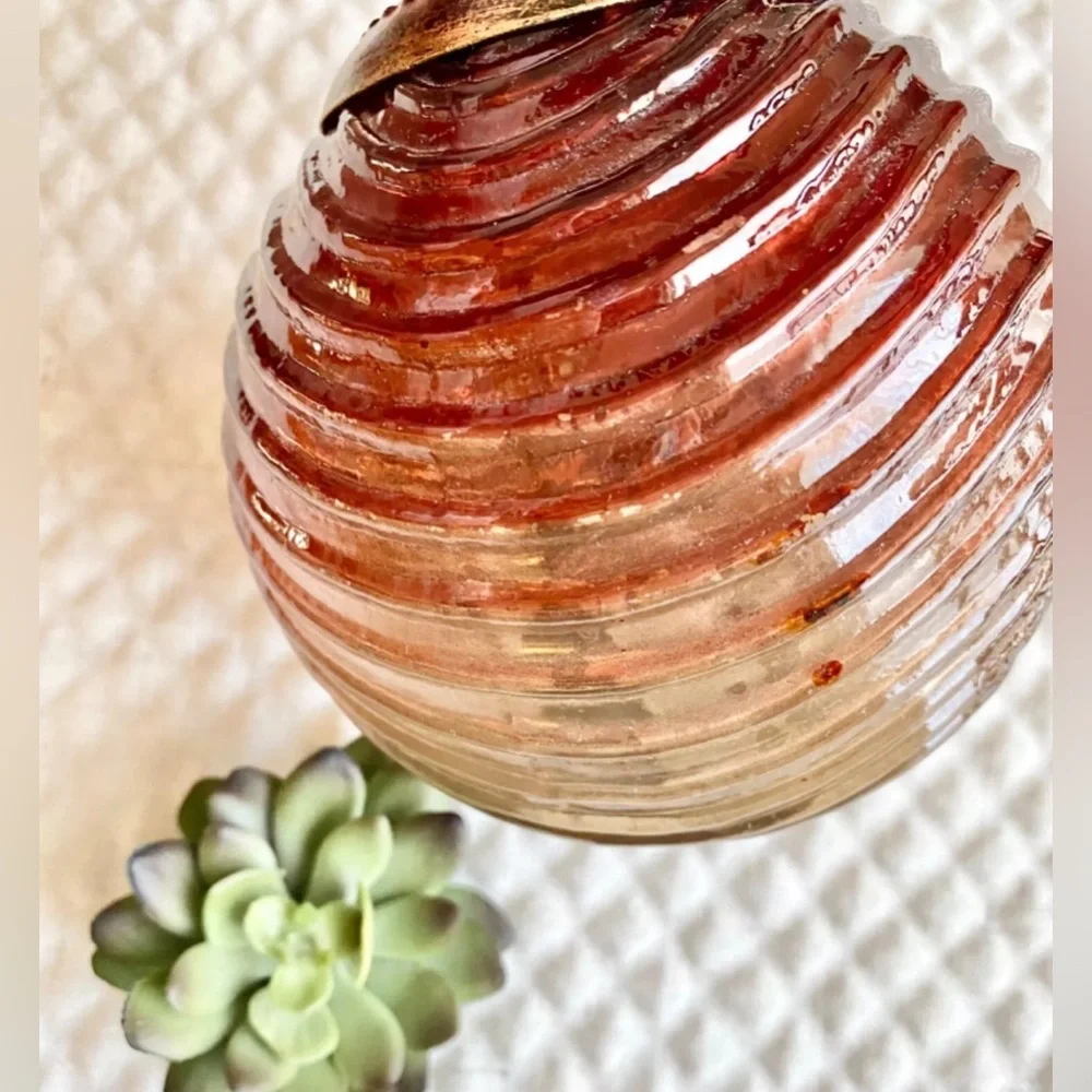 New Cranberry & Gold Textured Glass Holiday Tea Light Candle Holder +2 Tealights